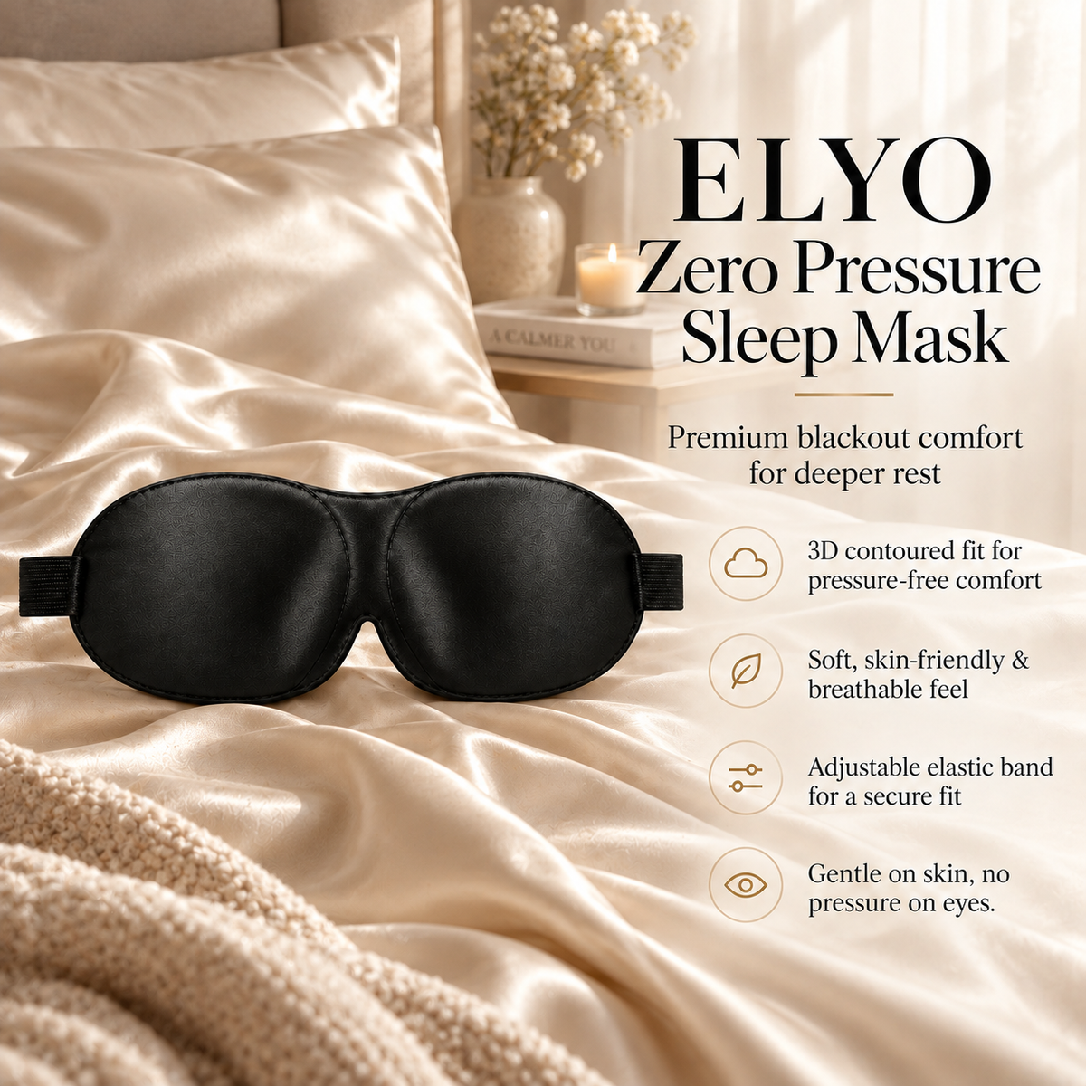 ELYO Zero Pressure Sleep Mask™ – 3D Andningsbar Sovmask för Eye Extensions & Sidosovare