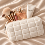 Mjuk teddy pouch 17 x 11 cm med dragkedja för makeup och skincare